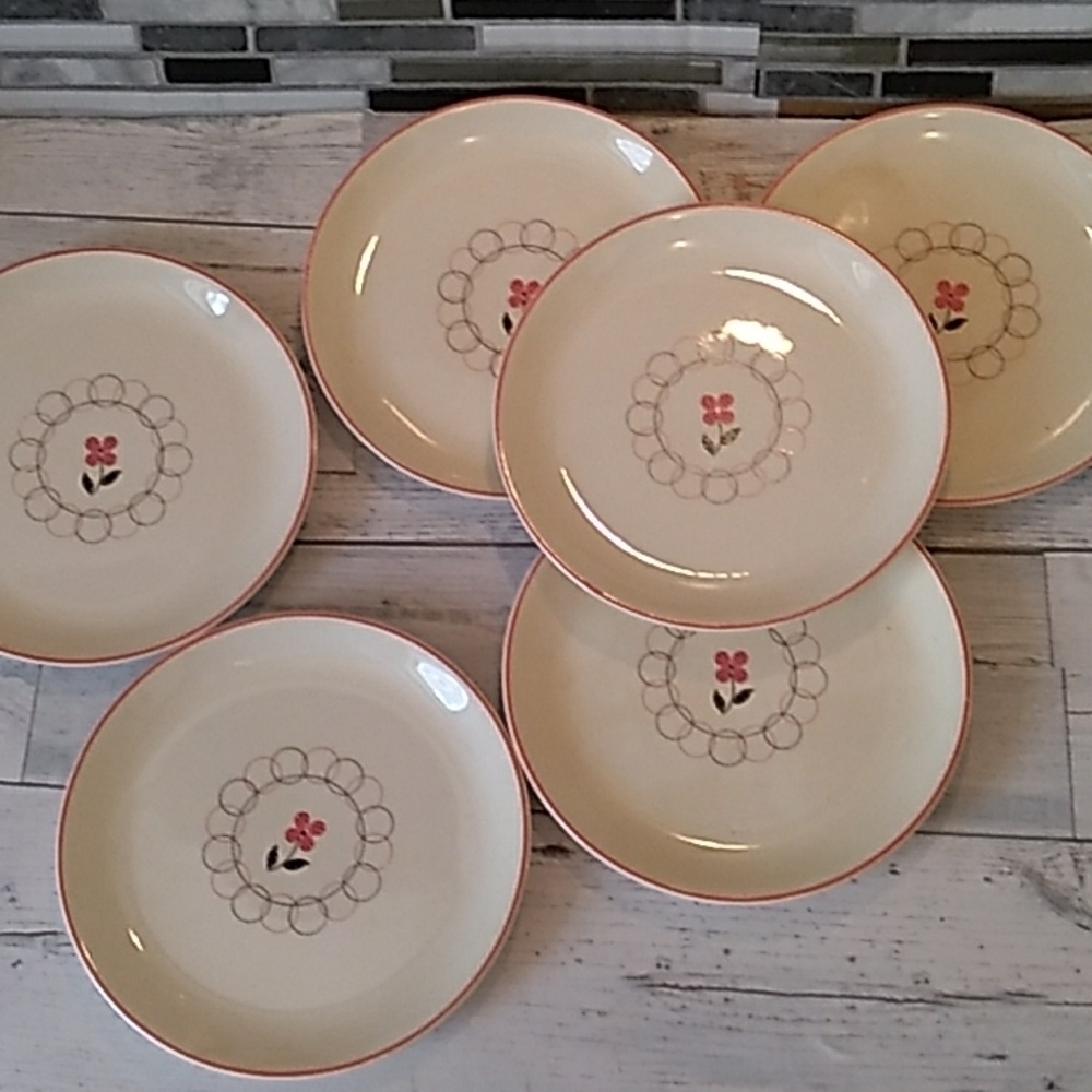 Vintage 1970s orange flower dessert plates 6